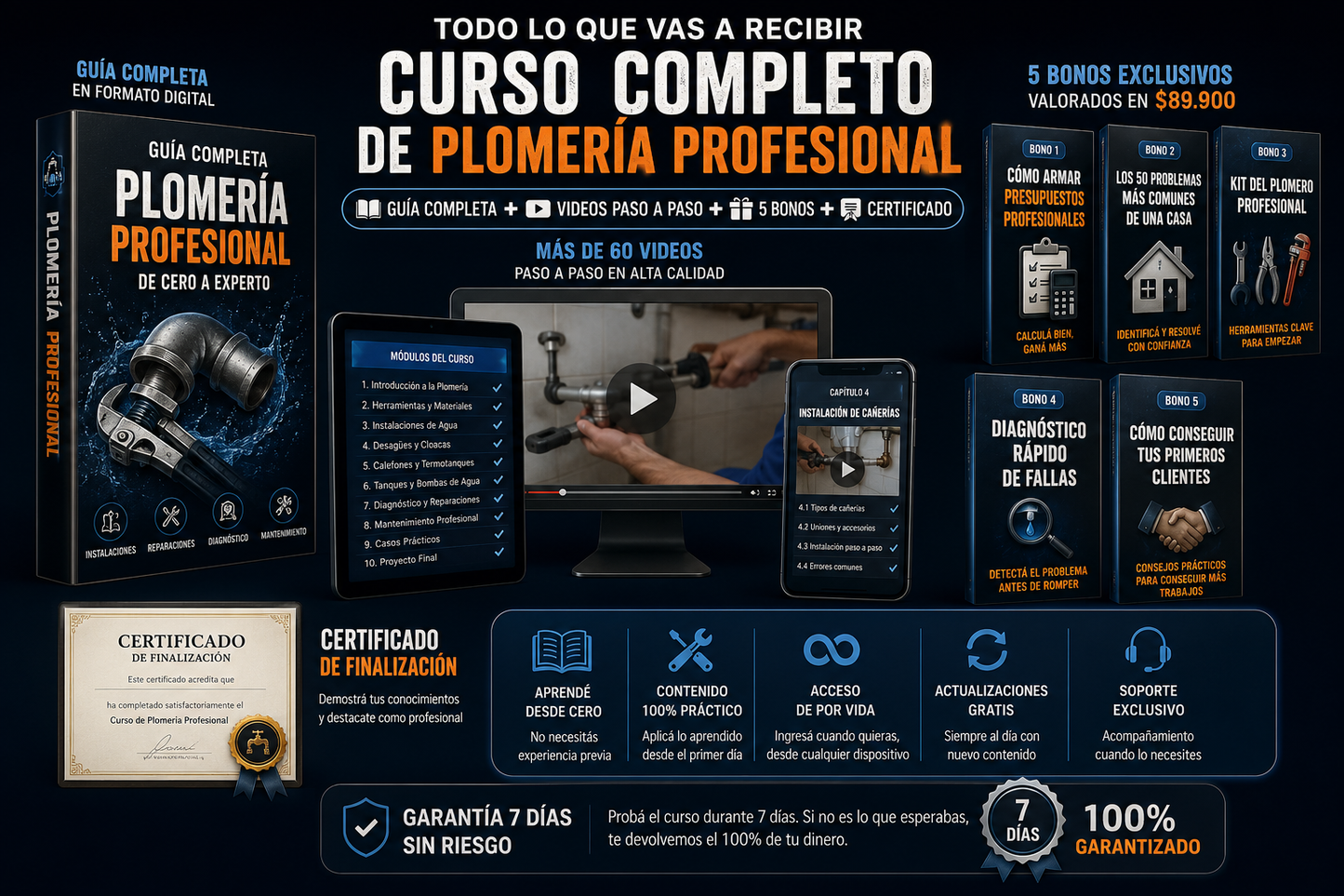 MÉTODO PLOMERO PRO + 5 RECURSOS PROFESIONALES DE REGALO+ CERTIFICADO
